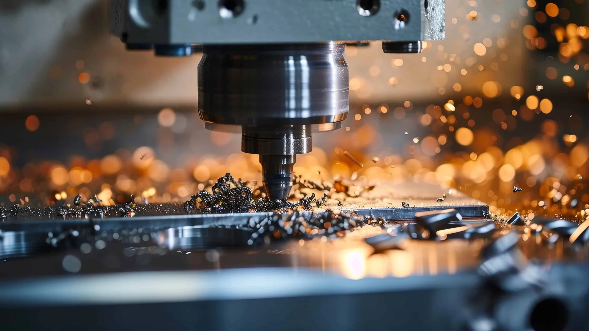 CNC machine cutting into metal