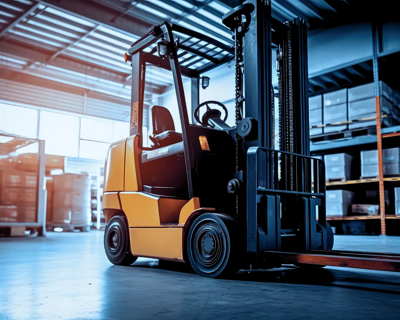 Electric fork lift inside warehouse